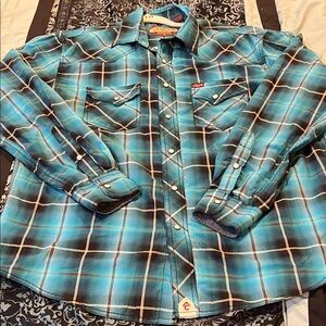 RAFTER C Men's Blue Plaid Casual Button Down Shirt